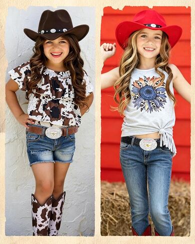 Kajeer Girls Western Belt,Kid Cowgirl Belt Vintage Engraved Embossed Country Longhorn Bull for Pants Jean in Kuwait