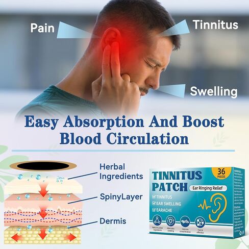 Tinnitus Relief for Ringing Ears (36Pcs) - Natural Herbal Tinnitus Relief Patches, Portable Tinnitus Patch, Gentle and Effective Ear Tinnitus Relief, Improve Focus and Ear Discomfort in Kuwait