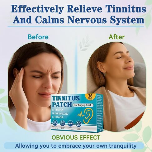 Tinnitus Relief for Ringing Ears (36Pcs) - Natural Herbal Tinnitus Relief Patches, Portable Tinnitus Patch, Gentle and Effective Ear Tinnitus Relief, Improve Focus and Ear Discomfort in Kuwait