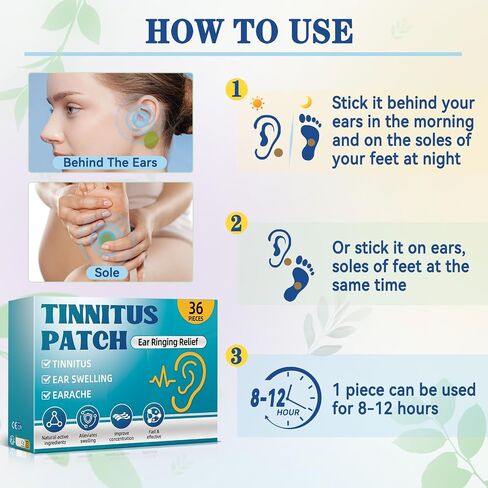 Tinnitus Relief for Ringing Ears (36Pcs) - Natural Herbal Tinnitus Relief Patches, Portable Tinnitus Patch, Gentle and Effective Ear Tinnitus Relief, Improve Focus and Ear Discomfort in Kuwait