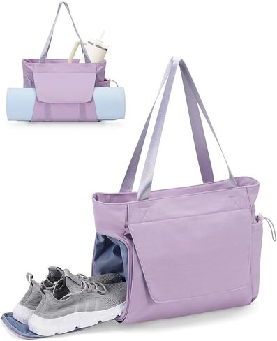 sportsnew Gym Bag for Women, 19L Yoga Mat Bag with Shoe Compartment & Wet Dry Pocket, Gym Tote Bag with Hook-and-loop Yoga Mat Holder, Quick Access Storage, for Workout Travel Pilates Dance in Saudi Arabia