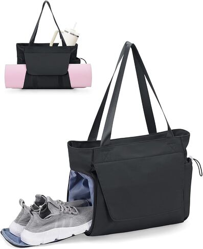 sportsnew Gym Bag for Women, 19L Yoga Mat Bag with Shoe Compartment & Wet Dry Pocket, Gym Tote Bag with Hook-and-loop Yoga Mat Holder, Quick Access Storage, for Workout Travel Pilates Dance in Saudi Arabia