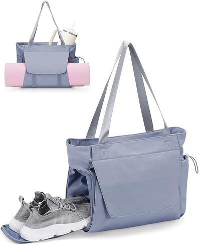 sportsnew Gym Bag for Women, 19L Yoga Mat Bag with Shoe Compartment & Wet Dry Pocket, Gym Tote Bag with Hook-and-loop Yoga Mat Holder, Quick Access Storage, for Workout Travel Pilates Dance in Saudi Arabia