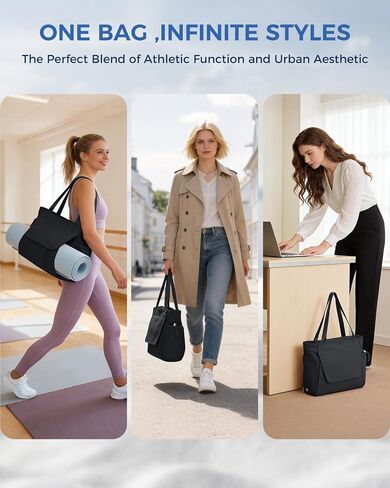 sportsnew Gym Bag for Women, 19L Yoga Mat Bag with Shoe Compartment & Wet Dry Pocket, Gym Tote Bag with Hook-and-loop Yoga Mat Holder, Quick Access Storage, for Workout Travel Pilates Dance in Saudi Arabia