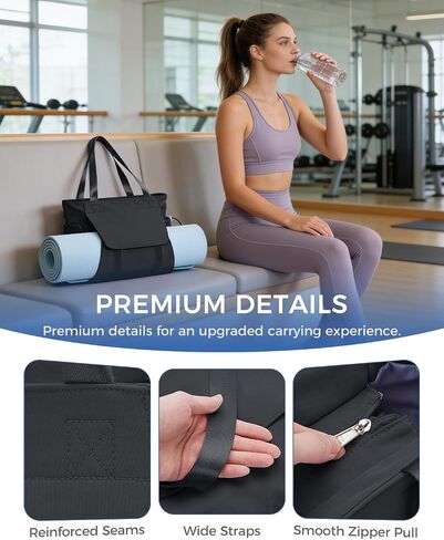sportsnew Gym Bag for Women, 19L Yoga Mat Bag with Shoe Compartment & Wet Dry Pocket, Gym Tote Bag with Hook-and-loop Yoga Mat Holder, Quick Access Storage, for Workout Travel Pilates Dance in Saudi Arabia