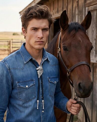 Bolo Tie for Men Western - Vintage Bolo Ties for Cowboy Gathering, Leather Necktie for Cowgirl Accessories Country in Kuwait