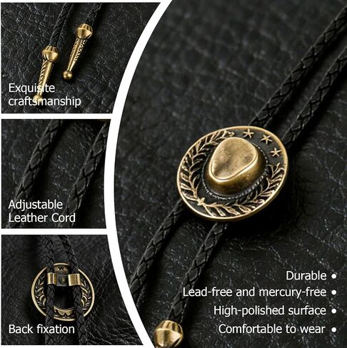 6PCS Bolo Tie,Vintage Bolo Ties for Men Handmade Western Cowboy Leather Necktie with Natural Tiger Eye Stone Costume Accessories for Men in Saudi Arabia