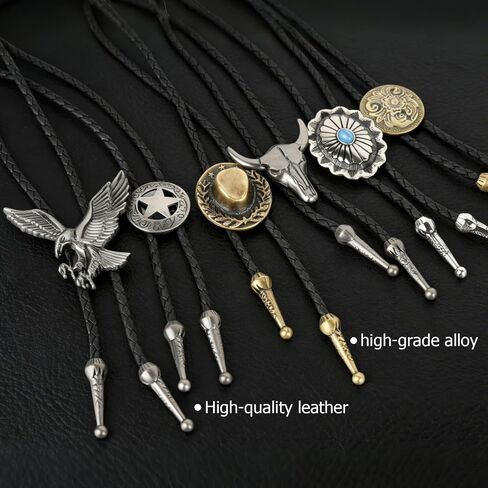 6PCS Bolo Tie,Vintage Bolo Ties for Men Handmade Western Cowboy Leather Necktie with Natural Tiger Eye Stone Costume Accessories for Men in Saudi Arabia