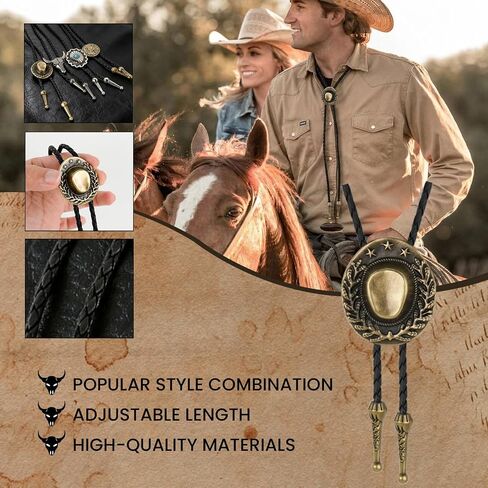 6PCS Bolo Tie,Vintage Bolo Ties for Men Handmade Western Cowboy Leather Necktie with Natural Tiger Eye Stone Costume Accessories for Men in Saudi Arabia