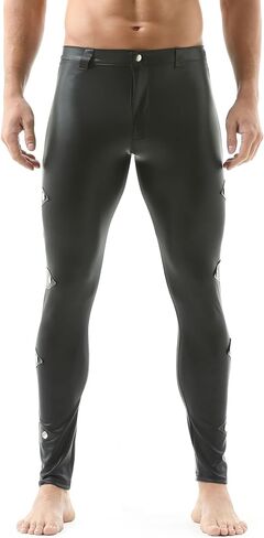 DTODWW Men's Faux Leather Activewear Leggings Slim Fit Tight Pants Long PU Pants for Men Clubwear in Saudi Arabia