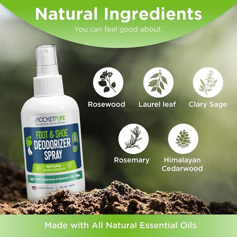Rocket Pure Natural Foot and Shoe Deodorizer Spray, Deodorant and Odor Eliminator for Smelly Feet, Smell Remover, Formulated with Essential Oils, Made in the USA, Cedar, 4 fl oz in Saudi Arabia