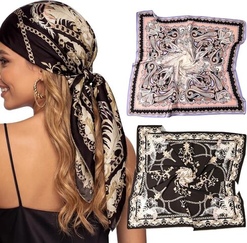 obeoby Head Scarf for Women Like Silk Scarf, 35" Large Square Hair Scarf in Saudi Arabia