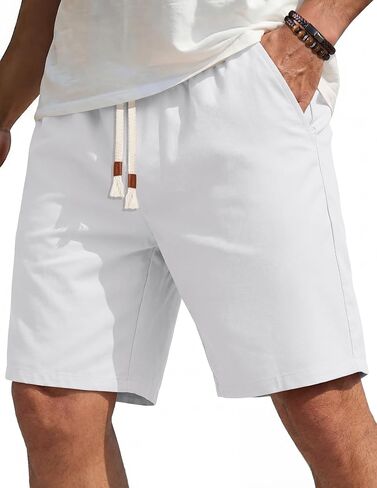 COOFANDY Men's Casual Cotton Linen Shorts Elastic Waist Drawstring Shorts Summer Beach Vacation in Kuwait