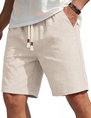 COOFANDY Men's Casual Cotton Linen Shorts Elastic Waist Drawstring Shorts Summer Beach Vacation in Saudi Arabia