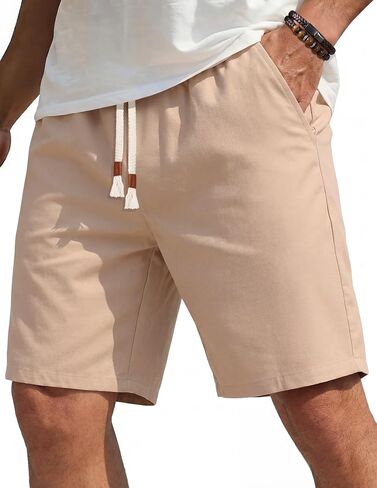 COOFANDY Men's Casual Cotton Linen Shorts Elastic Waist Drawstring Shorts Summer Beach Vacation in Saudi Arabia