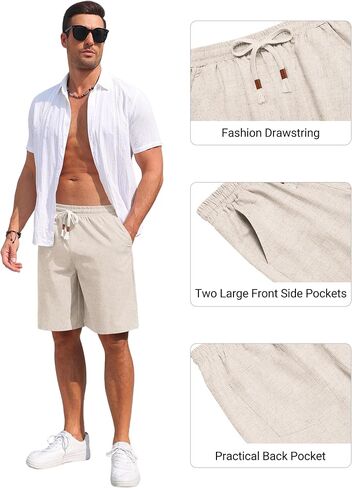 COOFANDY Men's Casual Cotton Linen Shorts Elastic Waist Drawstring Shorts Summer Beach Vacation in Saudi Arabia
