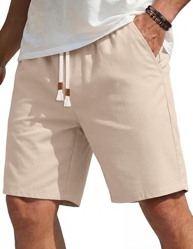 COOFANDY Men's Casual Cotton Linen Shorts Elastic Waist Drawstring Shorts Summer Beach Vacation in Saudi Arabia