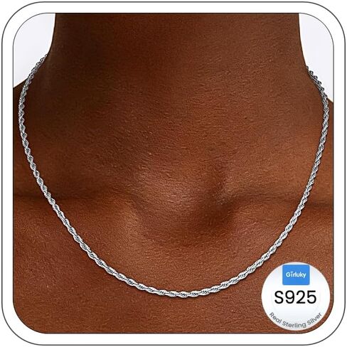 2mm Rope Chain 925 Sterling Silver Chain Necklace for Women, 14K Gold Plated Chains for Women Durable & Smooth Women's Chains Necklace, 16 18 20 22 24 26 Inch in Kuwait