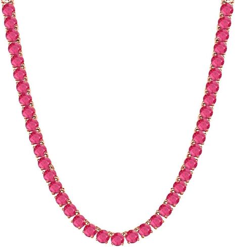 30.48 Ctw - 57.15 Ctw Round Cut Ruby 14K Gold Plated .925 Silver 4mm Tennis Necklace 16" Inch -30" Inch For Men's & Women's in Saudi Arabia
