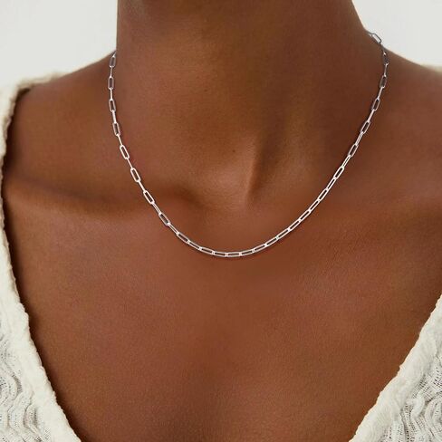 S925 Sterling Silver Paperclip Chain Necklace for Women - 3mm Sterling Silver Paperclip Chain Necklace Thick Sturdy Colourfast Necklaces Jewelry for Women 16/18/20/22/24 Inch in Saudi Arabia