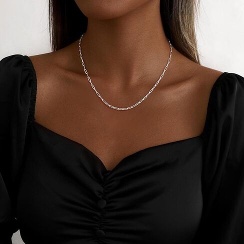 S925 Sterling Silver Paperclip Chain Necklace for Women - 3mm Sterling Silver Paperclip Chain Necklace Thick Sturdy Colourfast Necklaces Jewelry for Women 16/18/20/22/24 Inch in Saudi Arabia