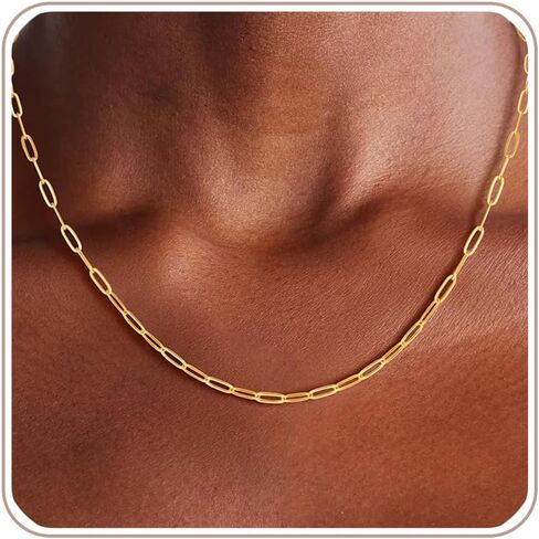 S925 Sterling Silver Paperclip Chain Necklace for Women - 3mm Sterling Silver Paperclip Chain Necklace Thick Sturdy Colourfast Necklaces Jewelry for Women 16/18/20/22/24 Inch in Saudi Arabia