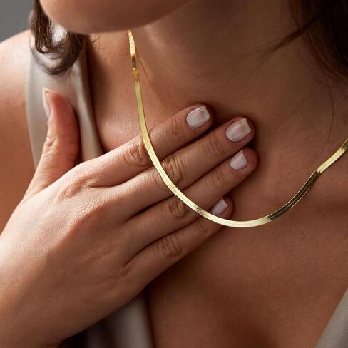 Gold Chain for Women & Men,14K Gold Necklace for Women &Men Flat Snake Chains Womens Herringbone Choker Chains Necklaces 4MM 18in/20in/22in/24inchs in Saudi Arabia