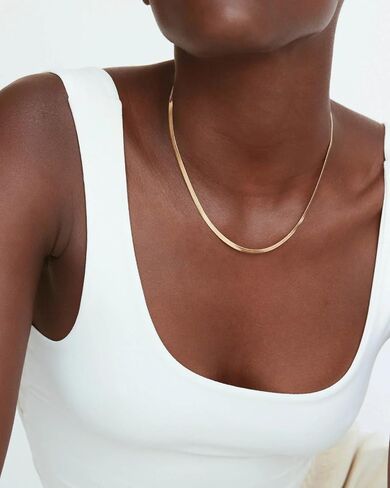 Gold Chain for Women & Men,14K Gold Necklace for Women &Men Flat Snake Chains Womens Herringbone Choker Chains Necklaces 4MM 18in/20in/22in/24inchs in Saudi Arabia