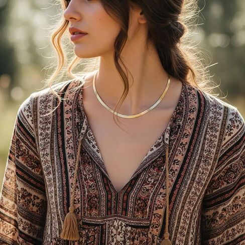 Gold Chain for Women & Men,14K Gold Necklace for Women &Men Flat Snake Chains Womens Herringbone Choker Chains Necklaces 4MM 18in/20in/22in/24inchs in Saudi Arabia