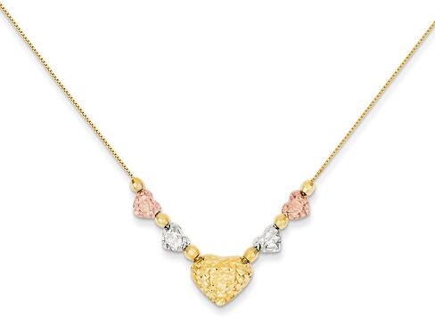 Jewels By Lux 14K Tri Color Gold Puff & Flat Hearts Necklace in Kuwait