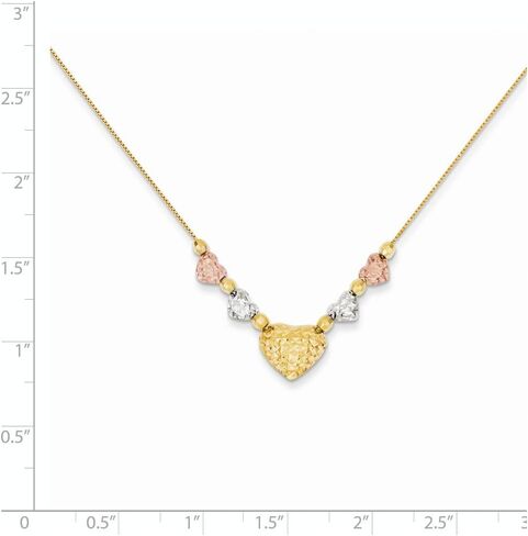Jewels By Lux 14K Tri Color Gold Puff & Flat Hearts Necklace in Kuwait