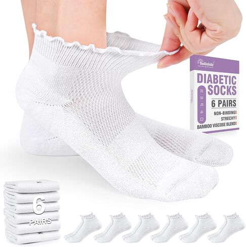 Bulinlulu Low Cut Diabetic Socks for Women, 6 Pairs Non Binding Diabetic Ankle Socks for Women Size 9-11| Ruffle in Kuwait