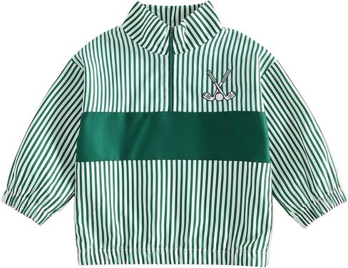 Toddler Boy Golf Clothes Infant Striped Long Sleeve Sweatshirt Quarter Zipper Collared Shirt Little Boy Golf Outfit in Kuwait