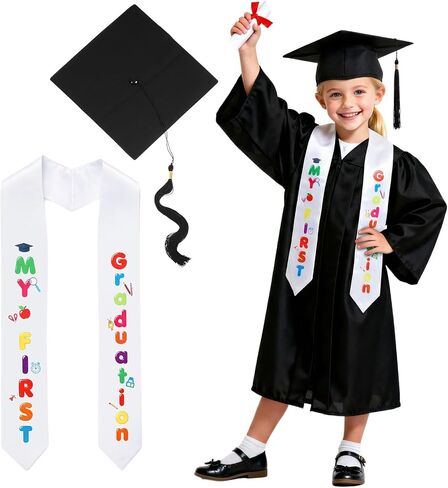 2 Pcs Preschool Kindergarten Graduation Cap and Stole, Kids Unisex Grad Cap and My First Graduation Stole, Pre-K Ceremony Cloth Accessories for Boys Girls Gifts in Saudi Arabia