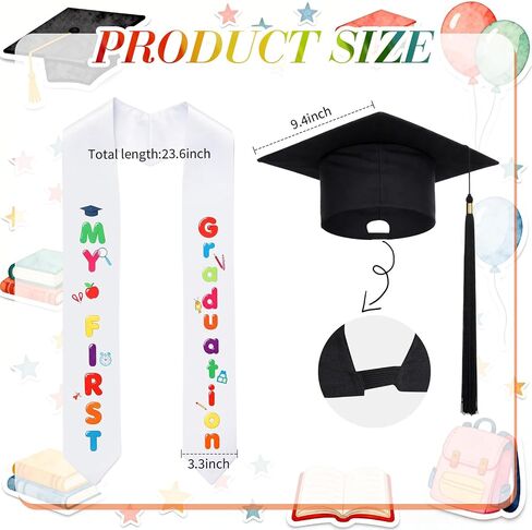 2 Pcs Preschool Kindergarten Graduation Cap and Stole, Kids Unisex Grad Cap and My First Graduation Stole, Pre-K Ceremony Cloth Accessories for Boys Girls Gifts in Saudi Arabia
