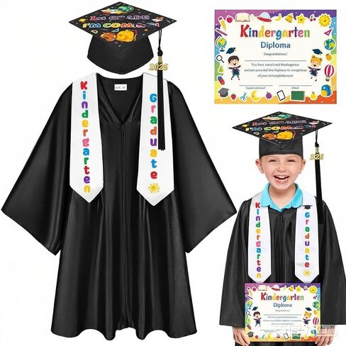 seewavom 2026 Kindergarten Graduation Cap Gown Stole Set With Tassel for Kids Graduation Gifts in Saudi Arabia