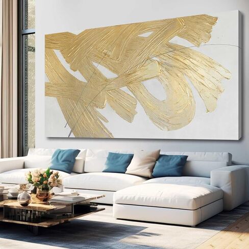XIANSHOU Wall Decorations for Living Room Gold and White Abstract Canvas Art Oil Painting Large Minimalist Decor Wall Art for Office Bedroom Home 29"x 58" in Saudi Arabia