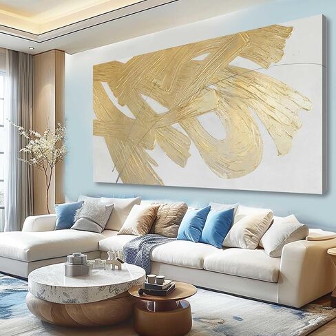 XIANSHOU Wall Decorations for Living Room Gold and White Abstract Canvas Art Oil Painting Large Minimalist Decor Wall Art for Office Bedroom Home 29"x 58" in Saudi Arabia