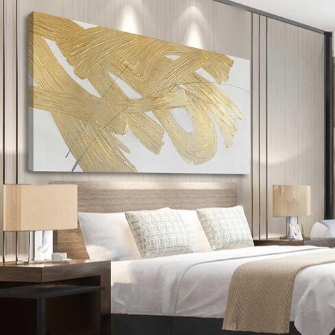 XIANSHOU Wall Decorations for Living Room Gold and White Abstract Canvas Art Oil Painting Large Minimalist Decor Wall Art for Office Bedroom Home 29"x 58" in Saudi Arabia