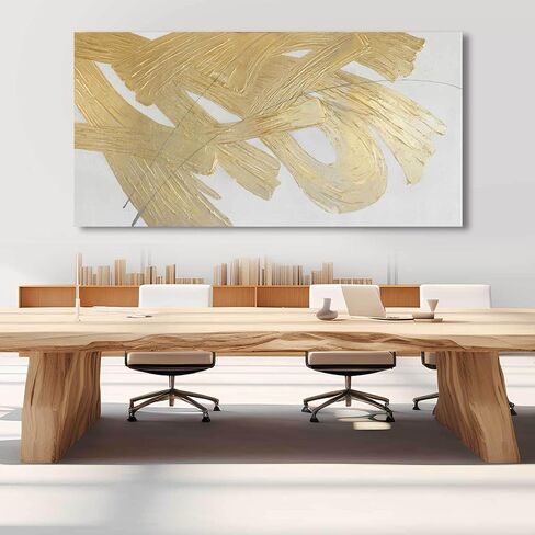 XIANSHOU Wall Decorations for Living Room Gold and White Abstract Canvas Art Oil Painting Large Minimalist Decor Wall Art for Office Bedroom Home 29"x 58" in Saudi Arabia