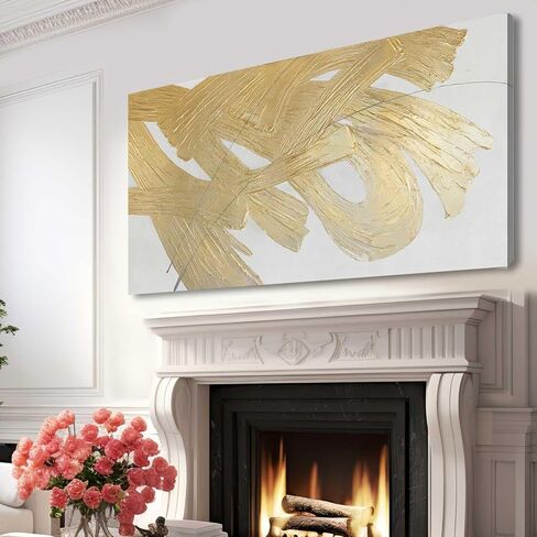 XIANSHOU Wall Decorations for Living Room Gold and White Abstract Canvas Art Oil Painting Large Minimalist Decor Wall Art for Office Bedroom Home 29"x 58" in Saudi Arabia
