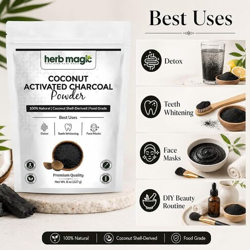 Activated Charcoal Powder – 8 oz (227 g) | Coconut Shell Derived | Finely Milled Powder for DIY Tooth Powder & Beauty Use| Herb Magic in Saudi Arabia