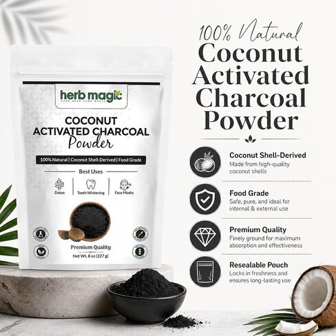 Activated Charcoal Powder – 8 oz (227 g) | Coconut Shell Derived | Finely Milled Powder for DIY Tooth Powder & Beauty Use| Herb Magic in Saudi Arabia
