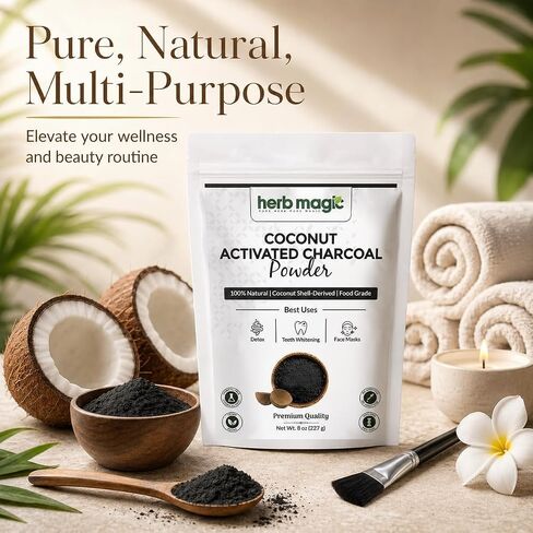 Activated Charcoal Powder – 8 oz (227 g) | Coconut Shell Derived | Finely Milled Powder for DIY Tooth Powder & Beauty Use| Herb Magic in Saudi Arabia
