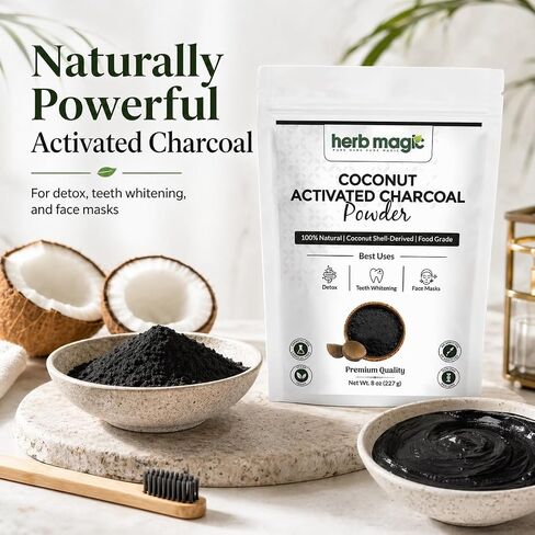 Activated Charcoal Powder – 8 oz (227 g) | Coconut Shell Derived | Finely Milled Powder for DIY Tooth Powder & Beauty Use| Herb Magic in Saudi Arabia