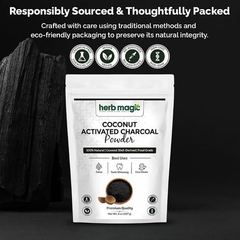 Activated Charcoal Powder – 8 oz (227 g) | Coconut Shell Derived | Finely Milled Powder for DIY Tooth Powder & Beauty Use| Herb Magic in Saudi Arabia