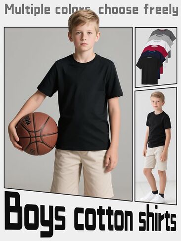 HoeVou 6 Pack Boys Shirts Cotton Short Sleeve T-Shirts for Boys Kids Tees Clothes Summer Tops in Kuwait