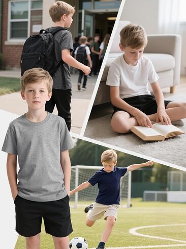 HoeVou 6 Pack Boys Shirts Cotton Short Sleeve T-Shirts for Boys Kids Tees Clothes Summer Tops in Kuwait