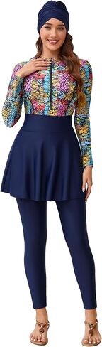 IDOPIP Muslim Burkini Swimsuits for Women Islamic Modest Swimwear Long Sleeve Full Cover Bathing Suit with Skirt Pants Hijab in Kuwait