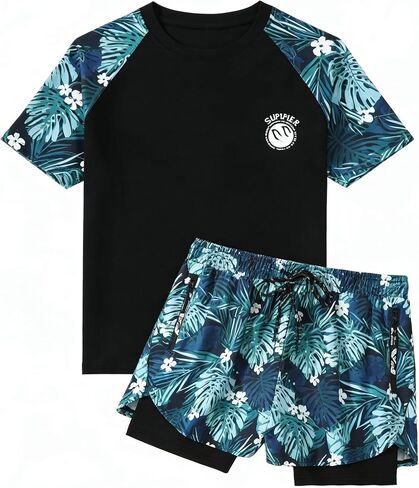 Women's Short Sleeve Swim Shirt Rash Two Piece Guard Swimsuit Top UPF50+ Sun Protection Bathing Suit with Boyshorts in Saudi Arabia